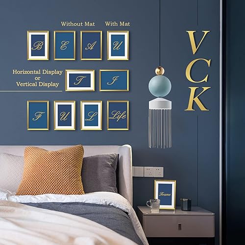 Miniatura 6 de VCK Marcos de fotos de aluminio de 5 x 7 pulgadas con cristal real, marcos de fotos de varios colores dorados, paquete de 3 unidades, muestra fotos