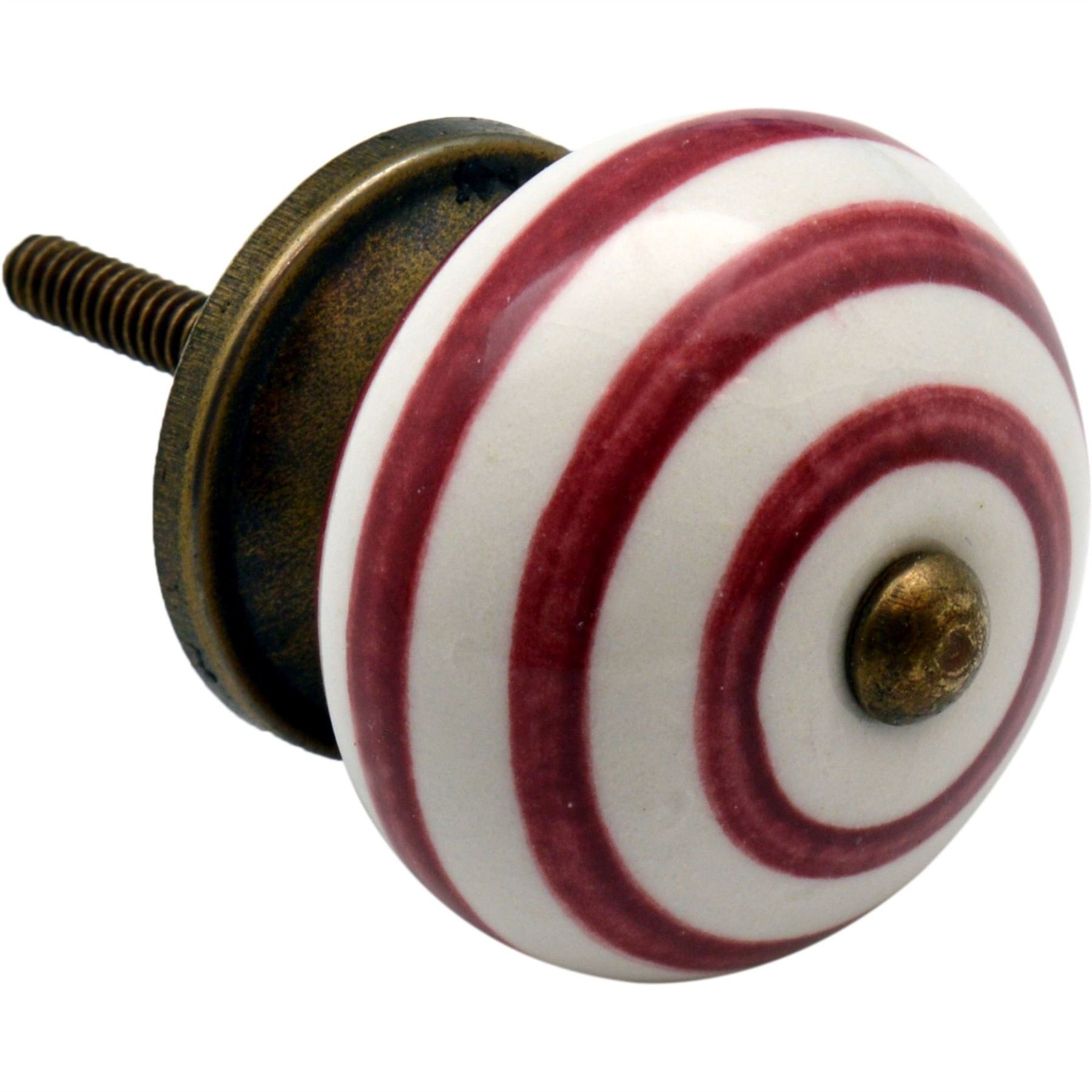 Nicola Spring Ceramic Cupboard Drawer Handle Knob - Stripe Design - Dark Red