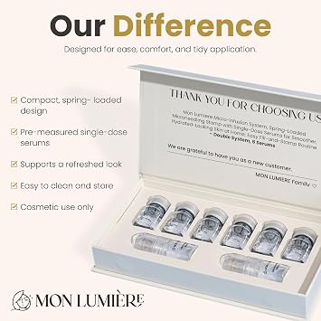 Mon Lumiere Micro Infusion System for Face Gold Spring-Loaded Facial Stamp with PDRN & Peptides At-Home Skincare Kit for Glow, Smoother-Looking Skin & Visible Radiance 6 Single-Dose Serums