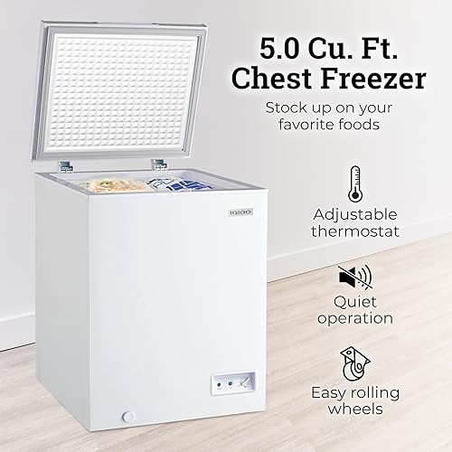 Miniatura 2 de Igloo Congelador de pecho de 5.0 pies cúbicos con cesta extraíble, rango de temperatura de puerta independiente de -10 a 10 F, drenaje de agua de