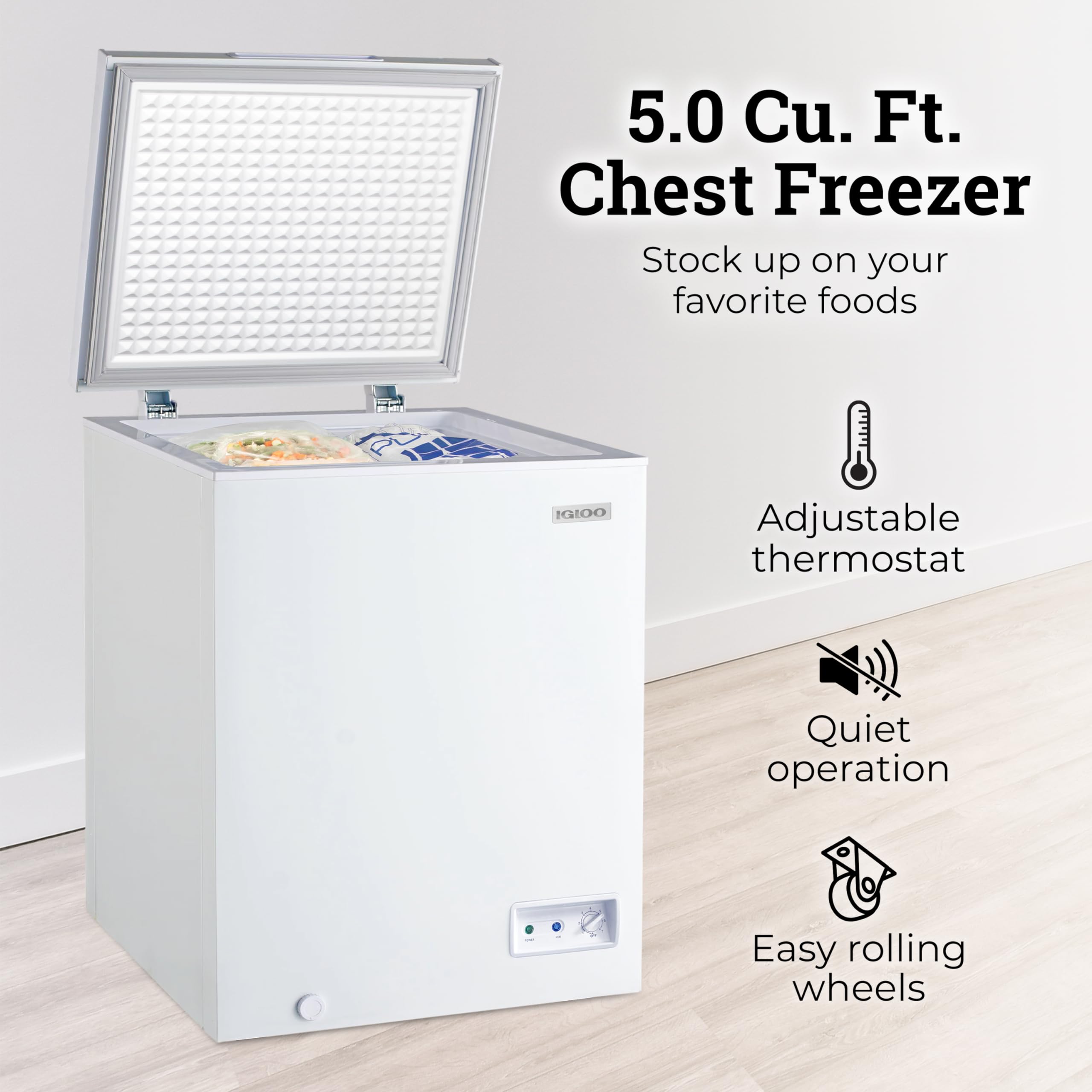 Igloo 5.0 Cu. Ft. Chest Freezer With Removable Basket, Free-Standing ...