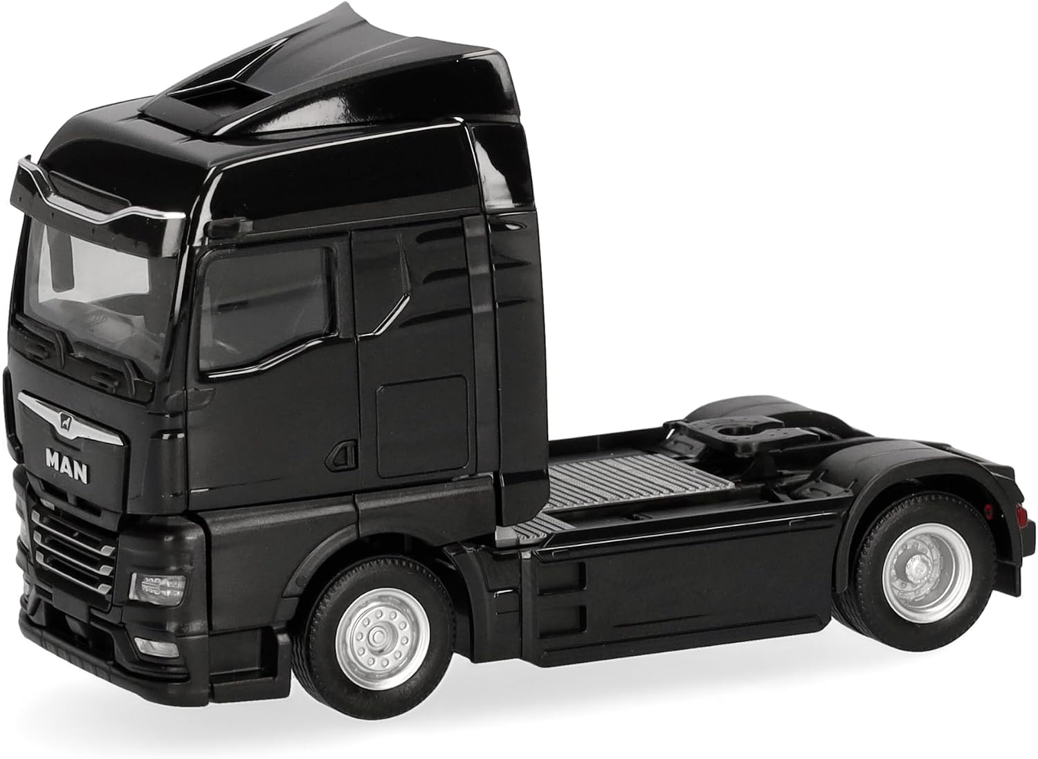 Herpa model ciężarówki MAN eTGX GM ciągnik siodłowy 2-osiowy, czarny, miniatura w skali 1:87, model kolekcjonerski, Made in Germany, tworzywo sztuczne