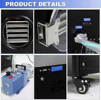 HNZXIB Benchtop Freeze Dryer, 4 Trays Freeze Drying Machine, Food Freeze Dryer for Fruits & Meat, Pet Food, with Rotary Vane Vacuum Pump for Home Hobbyist & Small Business