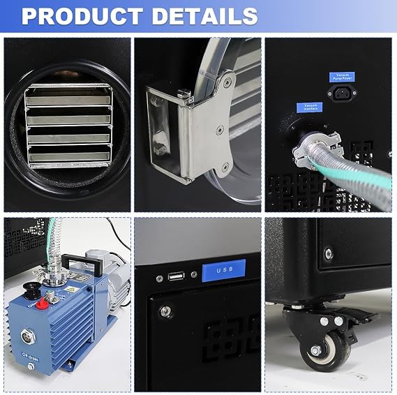 HNZXIB Benchtop Freeze Dryer, 4 Trays Freeze Drying Machine, Food Freeze Dryer for Fruits & Meat, Pet Food, with Rotary Vane Vacuum Pump for Home Hobbyist & Small Business