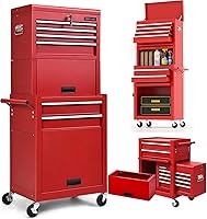 Vista 9 de Goplus Cofre de herramientas con ruedas, organizador de 5 cajones con ruedas bloqueables y cajones deslizantes, parte superior desmontable y estante