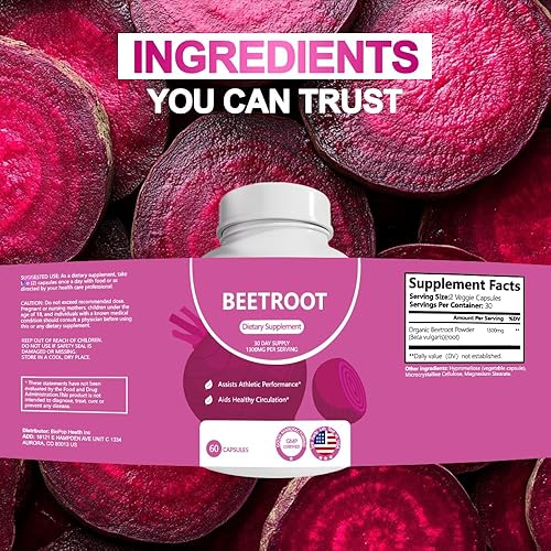 Miniatura 3 de Suplemento de raíz de remolacha  1300 mg de polvo de remolacha orgánica  Apoya la energía natural, resistencia y circulación  Sin OMG, vegano,