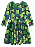 Toddler Girl St Patricks Day Outfit Kids Long Sleeve Printed Swing Dresses Shamrock Clover Casual Dress Clothes