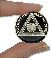 Vista 5 de Moneda de sobriedad de 1 año Ficha de aniversario de recuperación de chip AA Triplate (negro)