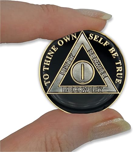 Miniatura 5 de Moneda de sobriedad de 1 año  Ficha de aniversario de recuperación de chip AA Triplate (negro)