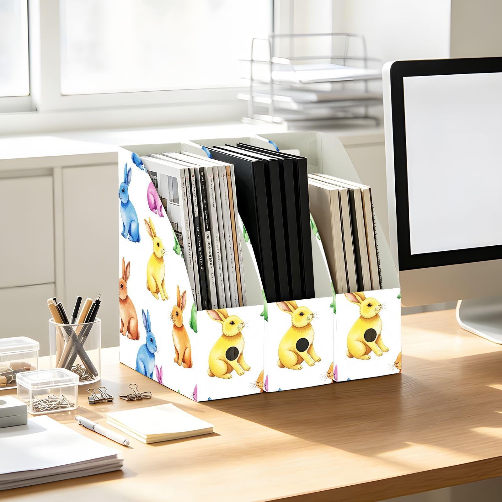Organizador de papel de computadora de conejo rosa acuarela