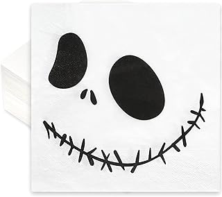 Whaline 80 Pack Halloween Napkins 6.5 x 6.5 Inch Skeleton Disposable Napkins Large White Black Dinner Napkins Halloween Paper Napkins for Halloween Dinner Party Supplies