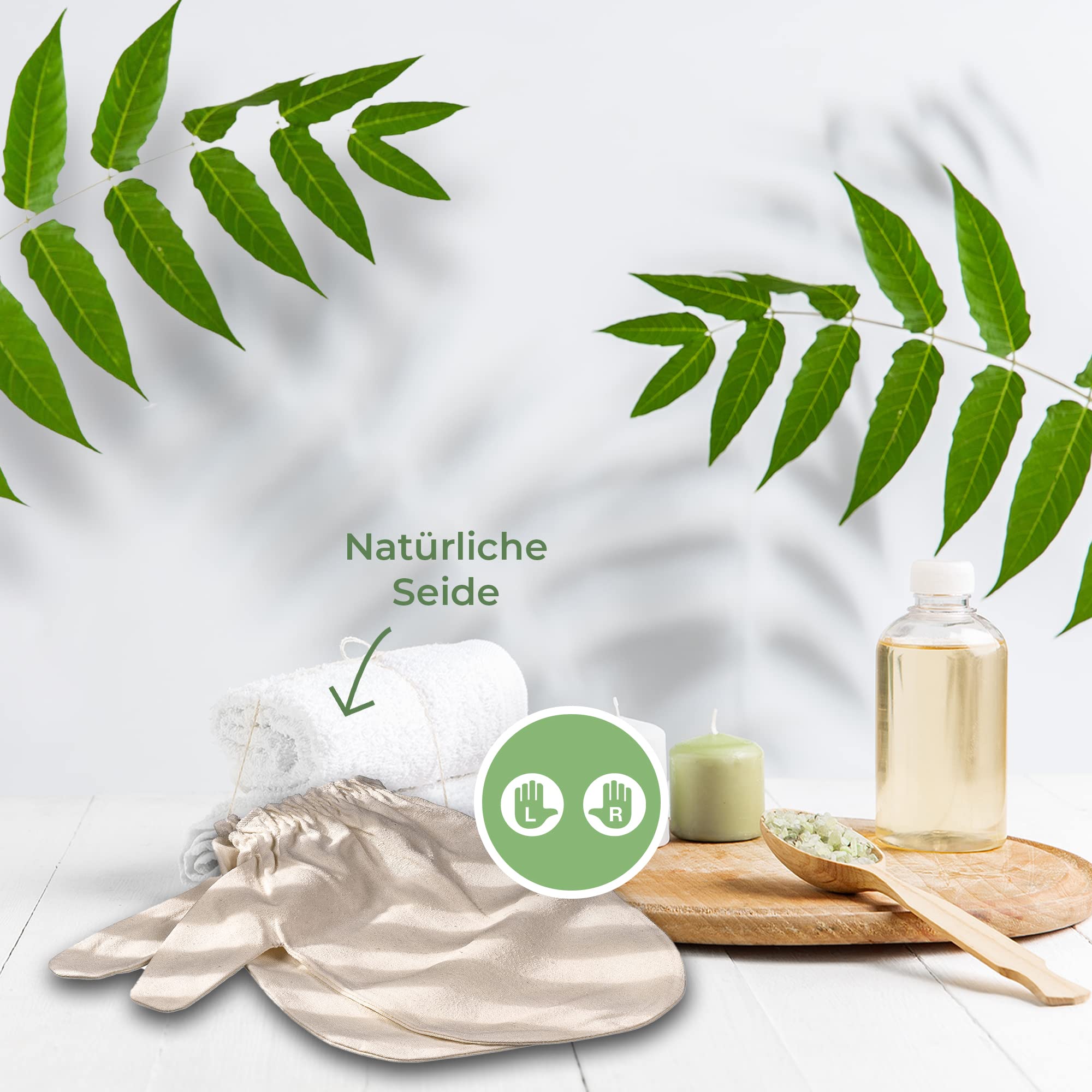 MASSAGE-EXPERT Garshan Surowy Jedwabne Rękawice [1 para, jeden rozmiar] - Rękawice Peeling, Ayurveda, Masaż suchy, Przeciw Cellulitowi