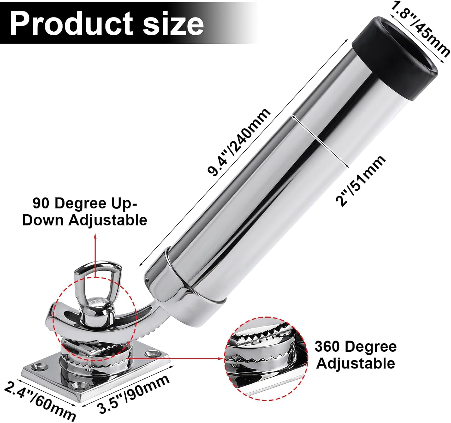 NovelBee 2pcs Fishing Rod Holders,360 Degree Adjustable Outrigger Rod Holder,Deck Mount 316 Stainless Steel Rod Pod Rack for Marine Boat Yacht