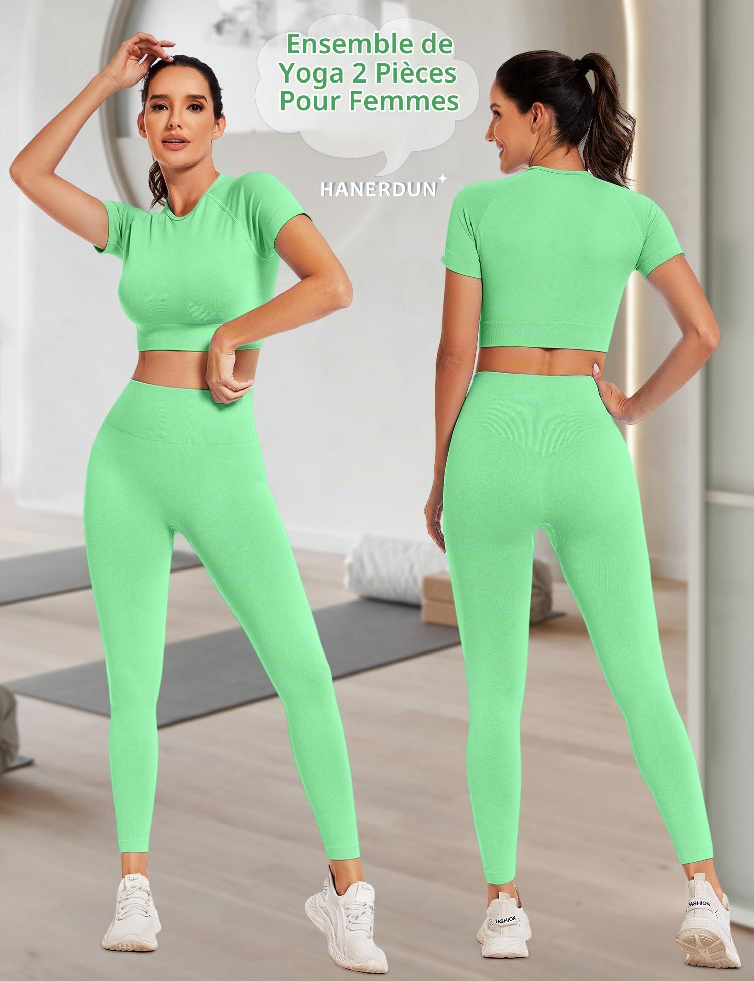 HANERDUN 2 PCS Vêtement de Sport pour Femme Ensembles Soutien-Gorge Sport Legging Taille Haute Shorts Fitness Dans Couture Sportswear de Yoga