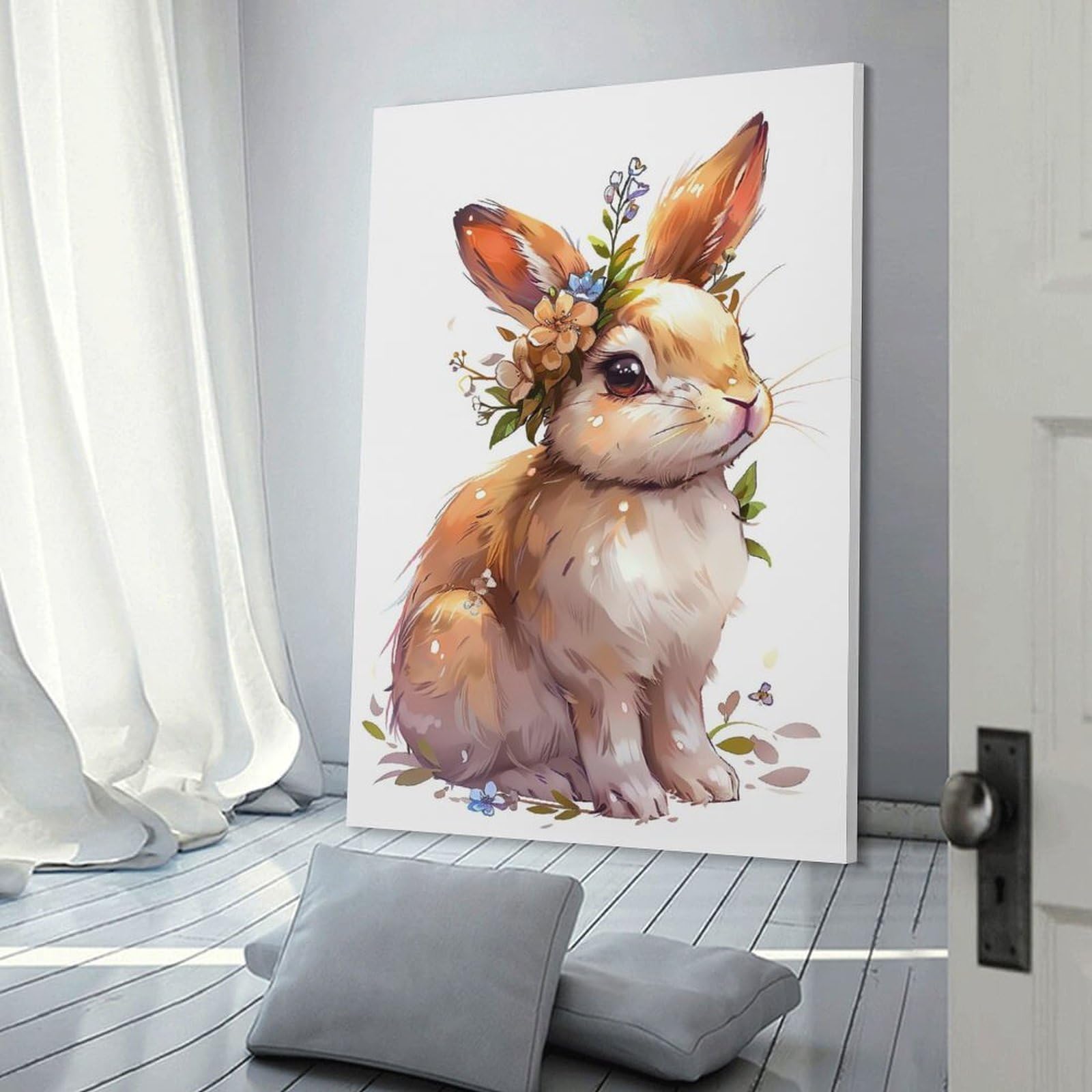 Junmoney Canvas Wall Art Rabbit Flower, 20x30inch(50x75cm), for Corridors, Hallways Or Apartment Entries, Decorative Canvas Styling for Entry Areas