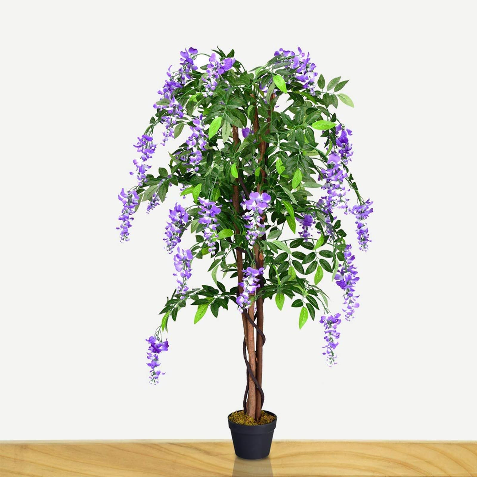COSTWAY Plantas Artificiales Decorativas, Flores Artificiales con Ratán Simulado con 840 Hojas, Árbol Artificial Planta Simulación con Flores moradas para Oficina Hogar Boda Interior Decoración