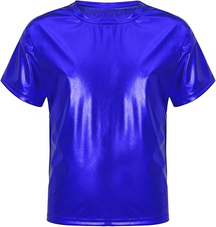 Yhong Kids Boys and Girls Shiny Metallic Dance Party Performance Tops Fahsion Hip Hop Street Short Sleeve T-Shirt