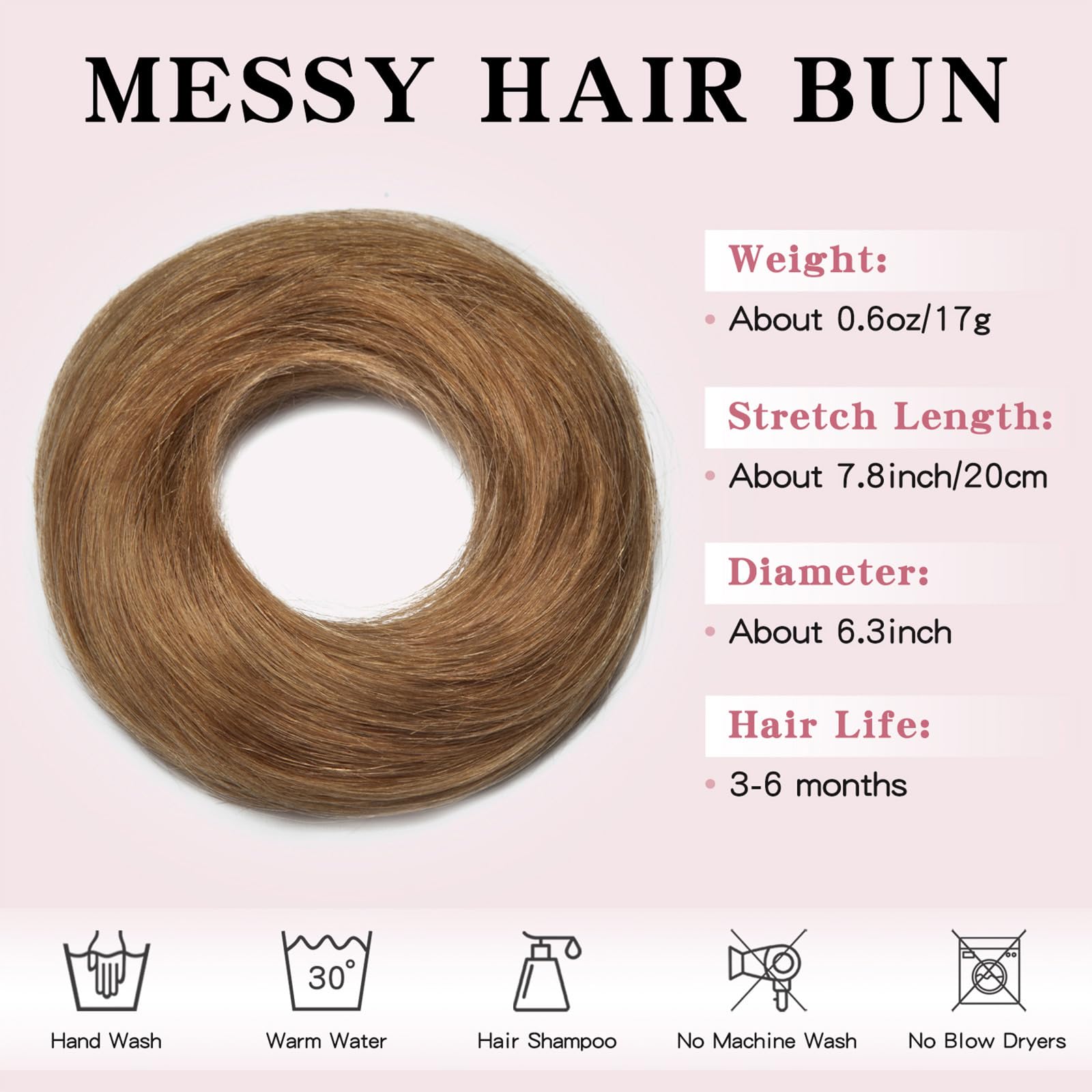 TESS Real Human Hair Bun Elastic Easy Scrunchies Hairpiece Updo Ponytail Extensions Hair Accessories for Women UK #06 Light Brown - Image 4