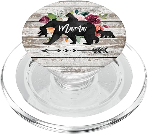 Mama Bear Three Cubs White Barnwood Watercolor Floral PopSockets PopGrip agarre intercambiable para teléfonos y tabletas PopSockets MagSafe PopGrip