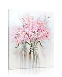 YPY Pink Flowers Canvas Wall Art&colon; Abstract Bouquet in Vase Artwork Prints for Teen Girl Bedroom Pink Floral Picture Poster Bathroom Decor 12" x 15"