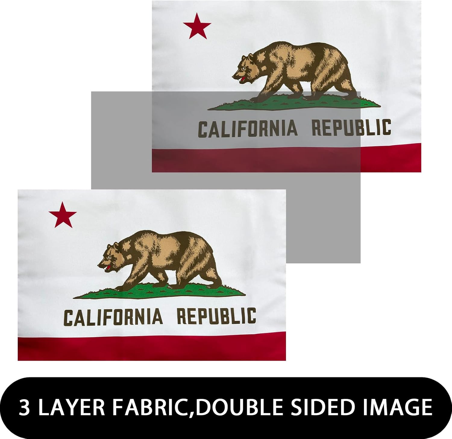 FRF FLAG California Boat Flag 12x18 Inch, Outdoor CA State Flags, Double Side California Republic Flag, for ATV, UTV, and Golf Cart, with 2 Brass Grommets - Image 2