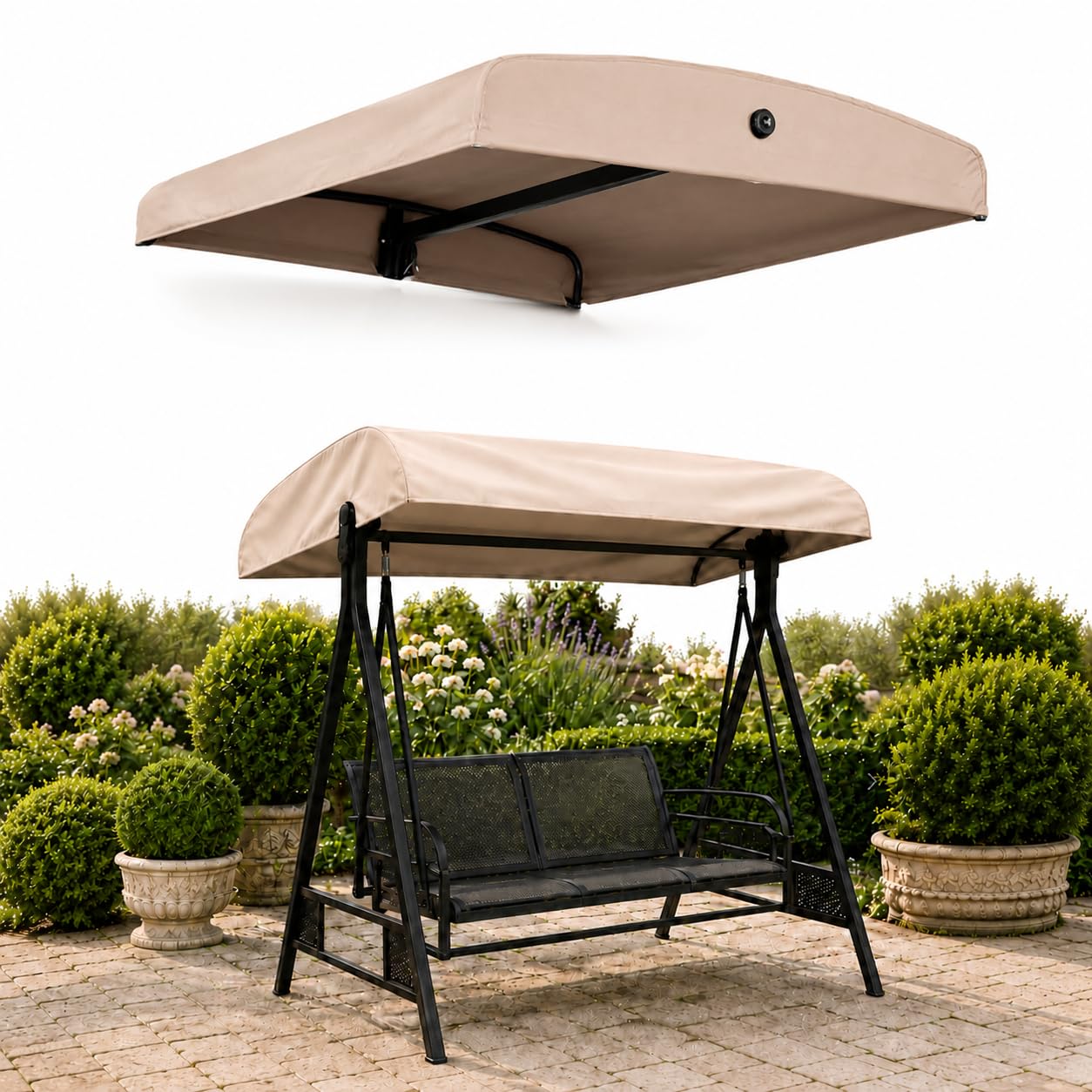 Cubierta de Repuesto para Toldo de Columpio, Techo Impermeable para Balancín de Porche Exterior de 2-3 Plazas, Tela Duradera Resistente a los Rayos UV para Hamaca de Patio (198*125cm)