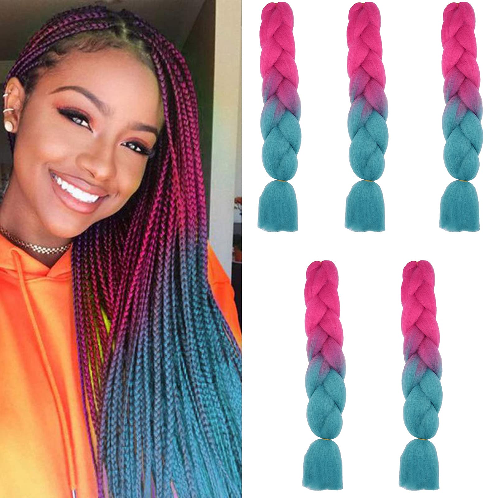 24inch Jumbo Braids Hair Extensions Ombre Braiding Hair Synthetic 3Pieces/lot Crochet Twist High Temperature African Box Braids, Sapphire Blue — view 34