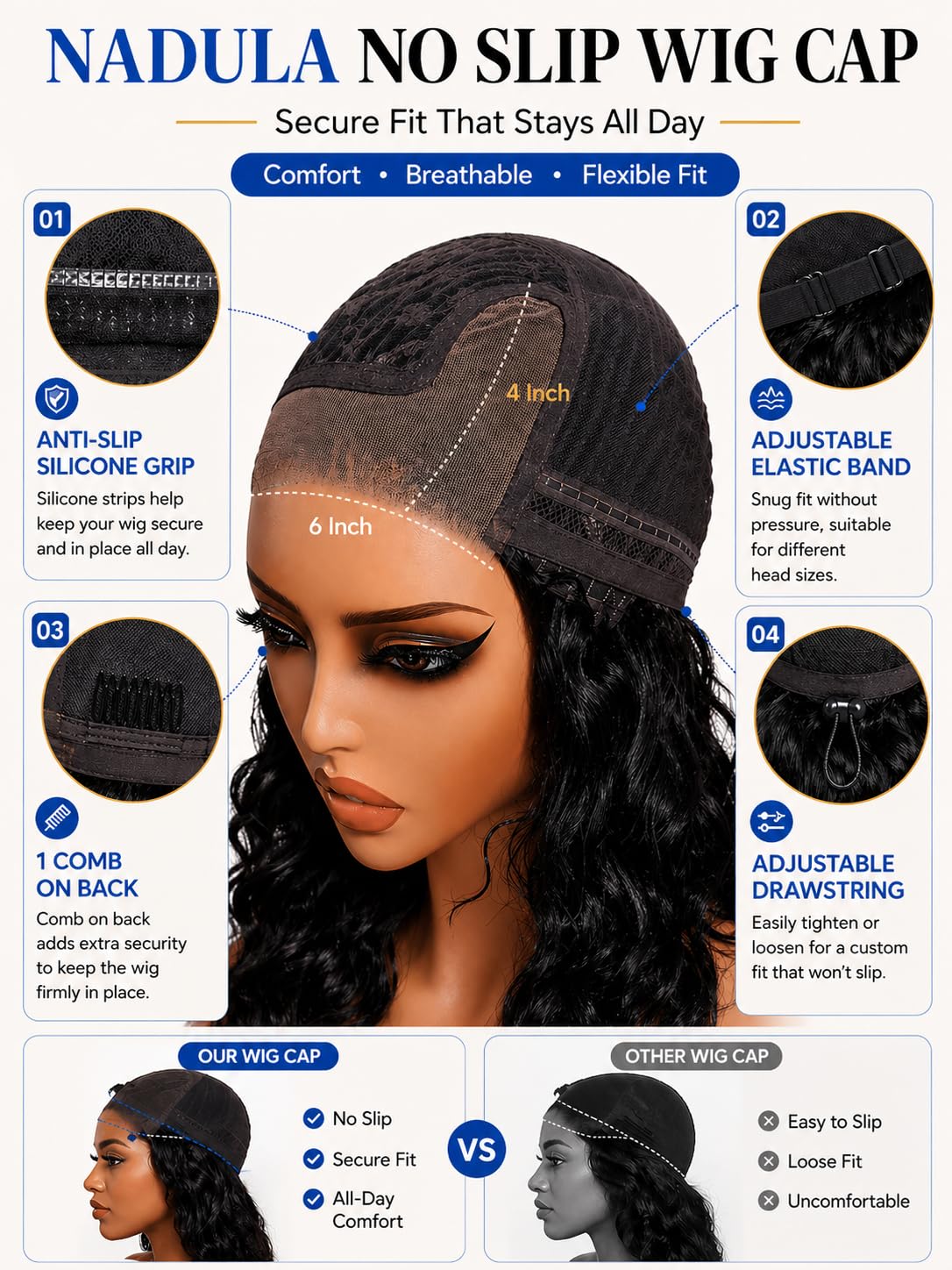 Nadula 220% Density Water Wave Bob Drawstring Wig Human Hair Side Part, Glueless Pre Cut Bye Bye Knots No Slip Wig Pre Plucked Bleached Knots,Ready to Wear Wet and Wavy Short Bob Wig 12inch