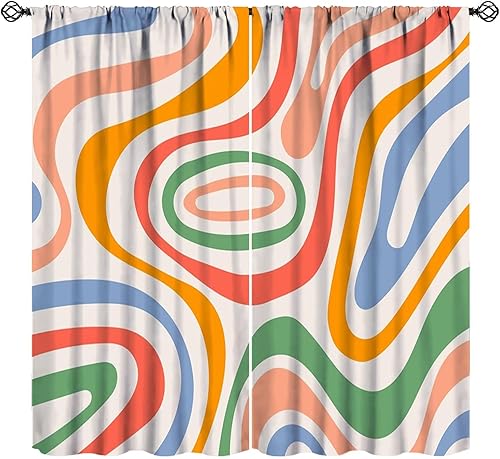 Miniatura 36 de Cortinas estéticas de tablero de ajedrez verde salvia de los años 70, lindas cortinas retro bohemias, abstractas, onduladas, con dobladillo