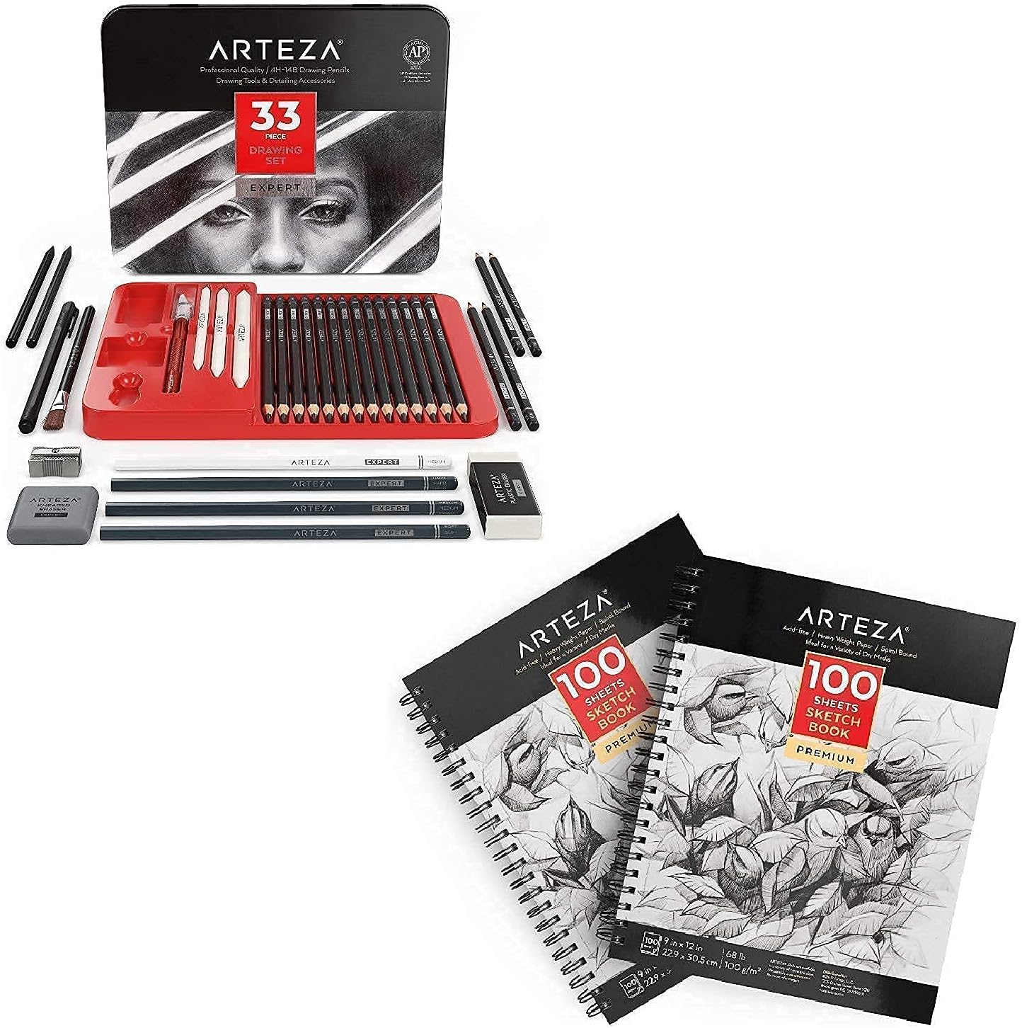 Arteza Drawing Bundle, Drawing Art Supplies for Artist, Hobby Painters & Beginners