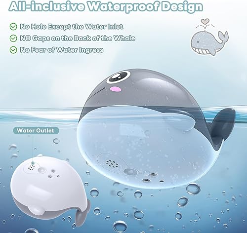 Miniatura 4 de Juguetes de baño para bebés, juguetes de baño recargables de ballena, rociador automático de inducción para bañera y ducha con luz LED, sin agujero,