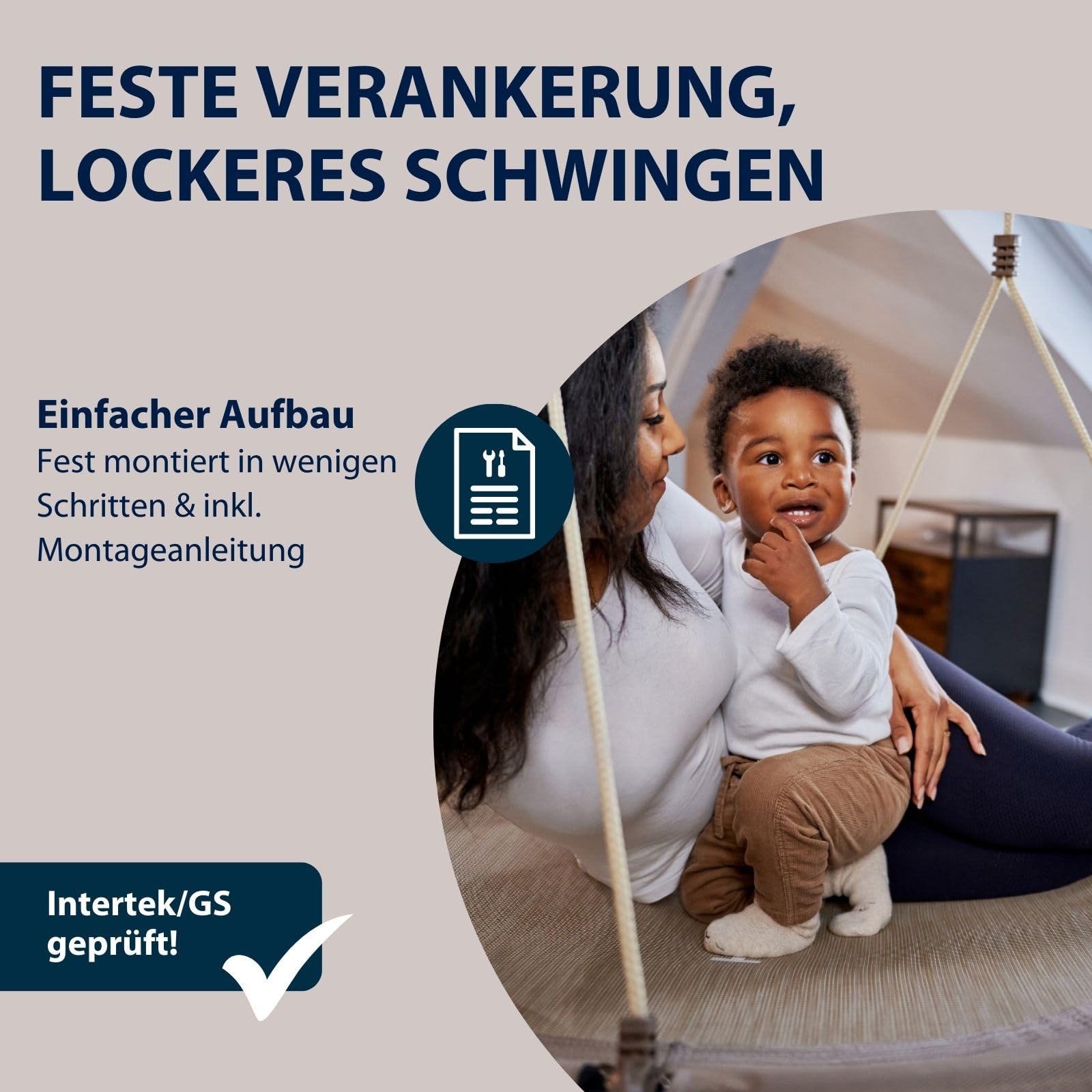 HUDORA Nestschaukel Lounge 90cm 150kg Höhenverstellbare Hängeschaukel geschlossener Sitzfläche