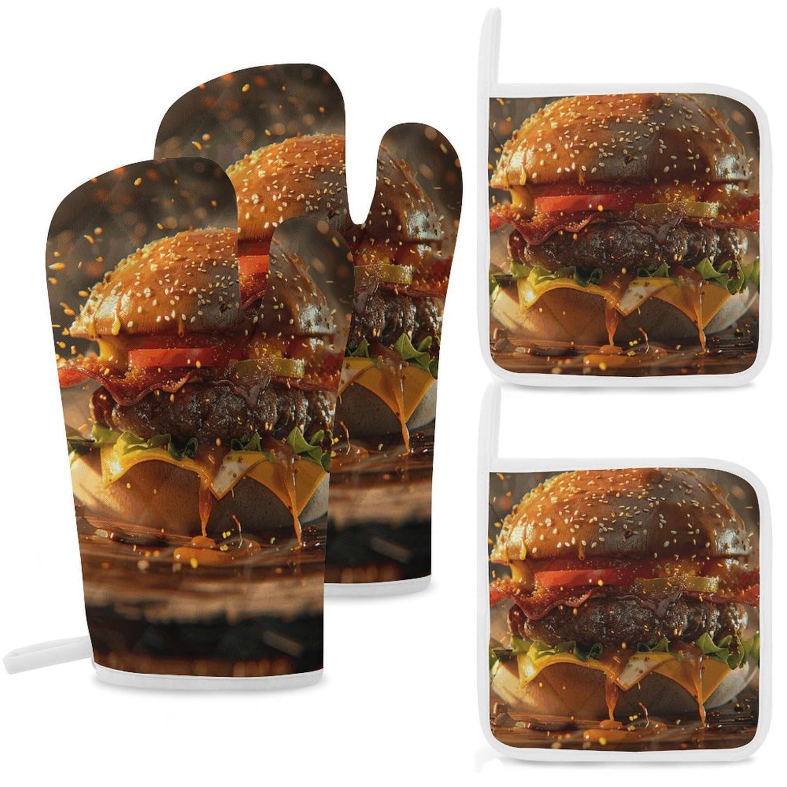 Lot de 4 maniques hamburger réalistes anti-chaleur pour cuisine