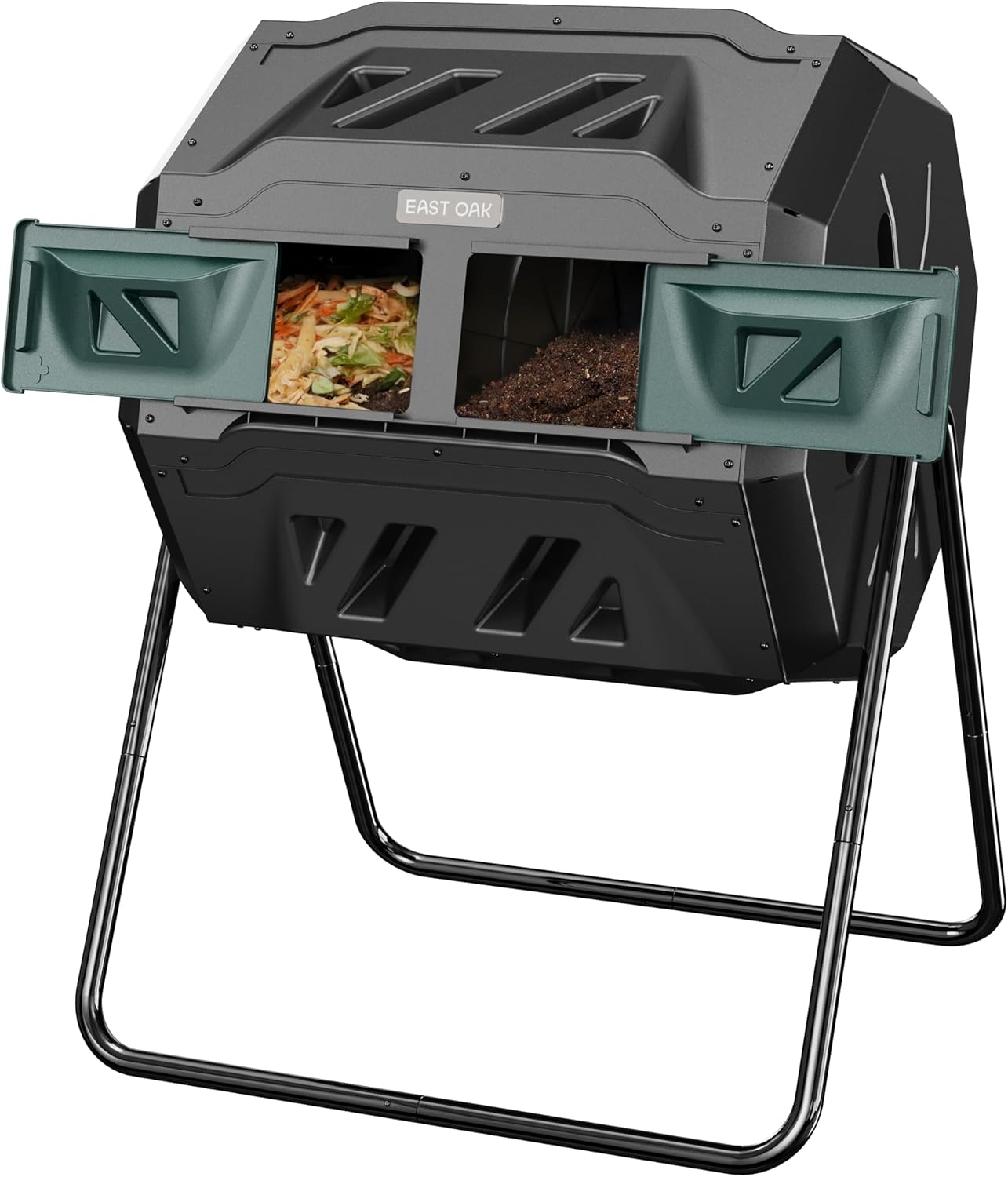EastOak 43-Gallon Dual Chamber Compost Tumbler - Outdoor Rotating Composter Bin with Aeration System for Fast Garden Fertilizer