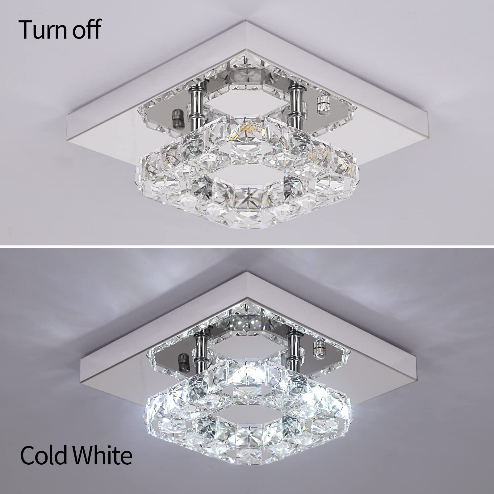 GreeLustr Mini Kristall Kronleuchter LED Moderne Kristall Deckenleuchte, Austauschbare Pendelleuchte Quadrat K9 Crystal Einbauleuchte Edelstahl Deckenlampe für Hall, Wohnzimmer, Esszimmer