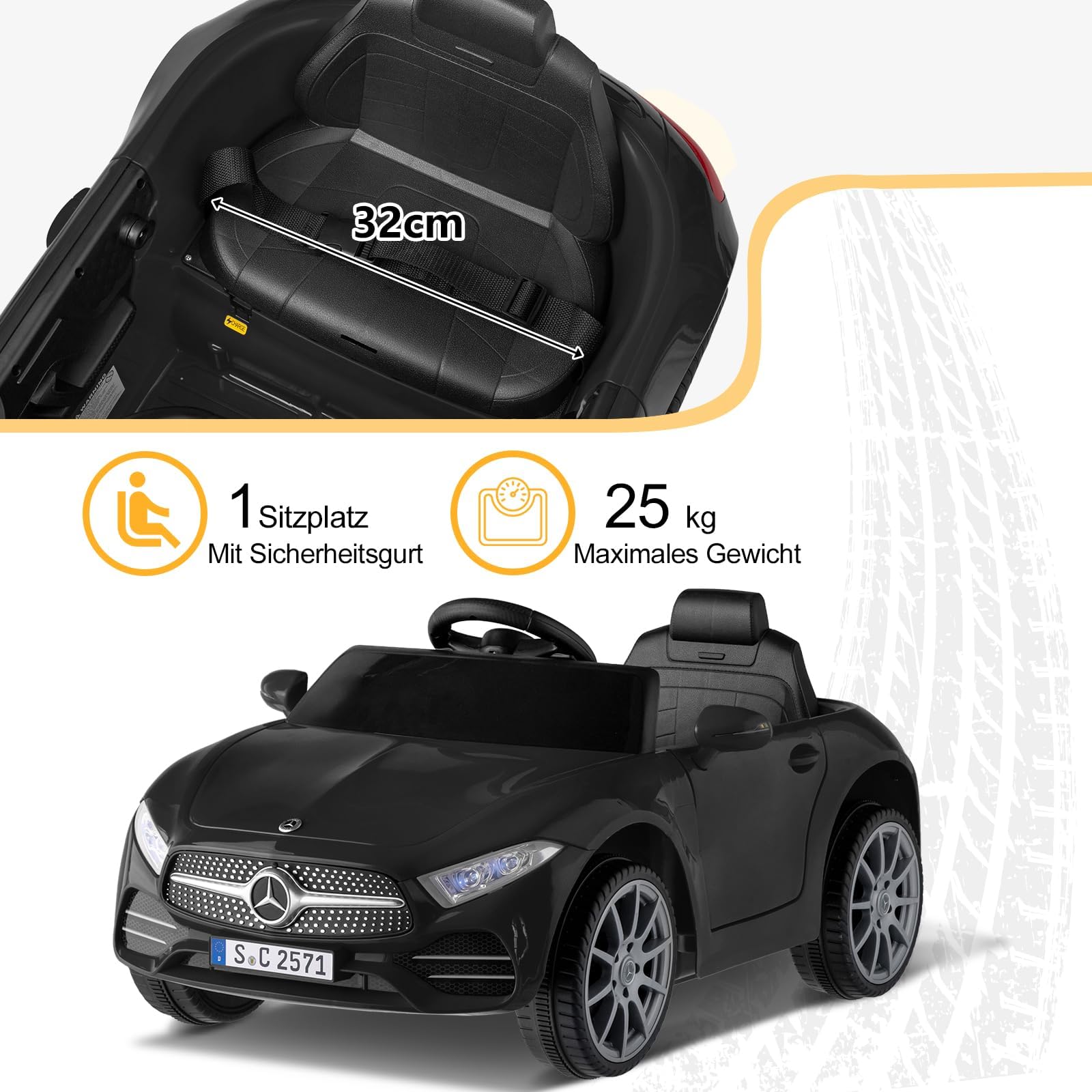 LALAHO Auto elettrica per bambini Mercedes CLS 350 12 V (Nero) | Doppi Motori, Telecomando 2.4 GHz, MP3, Sospensioni, Auto Elettrica per Bambini 3-5 Ann