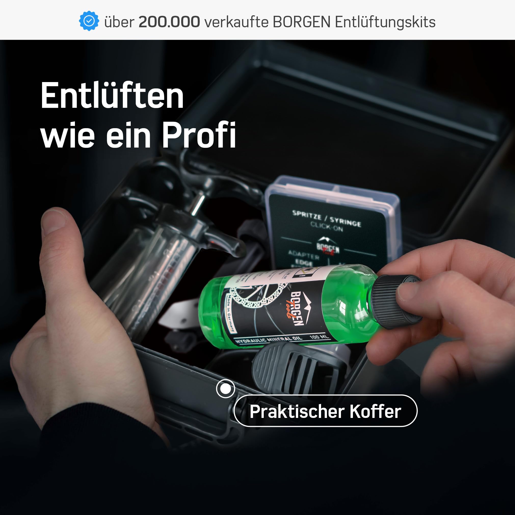 Borgen Entlüftungsset PRO für SRAM Maven & DB Scheibenbremse Fahrrad - Entlüftungskit mit Anleitung, inkl. 100ml Mineralöl Bremsflüssigkeit - Für Sram DB4, DB6, DB8 und Maven