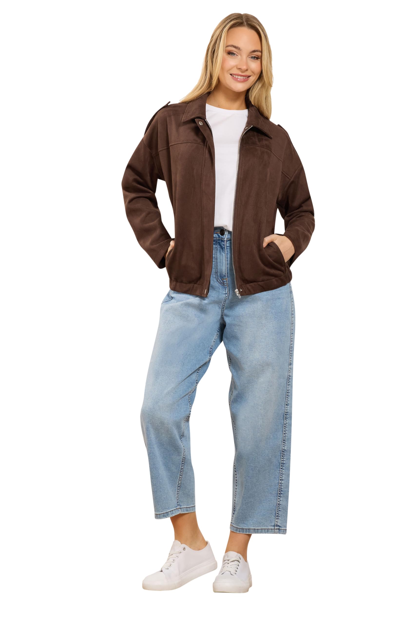 M&Co Women's Chocolate Faux Suede Bomber Jacket In | : Size 20