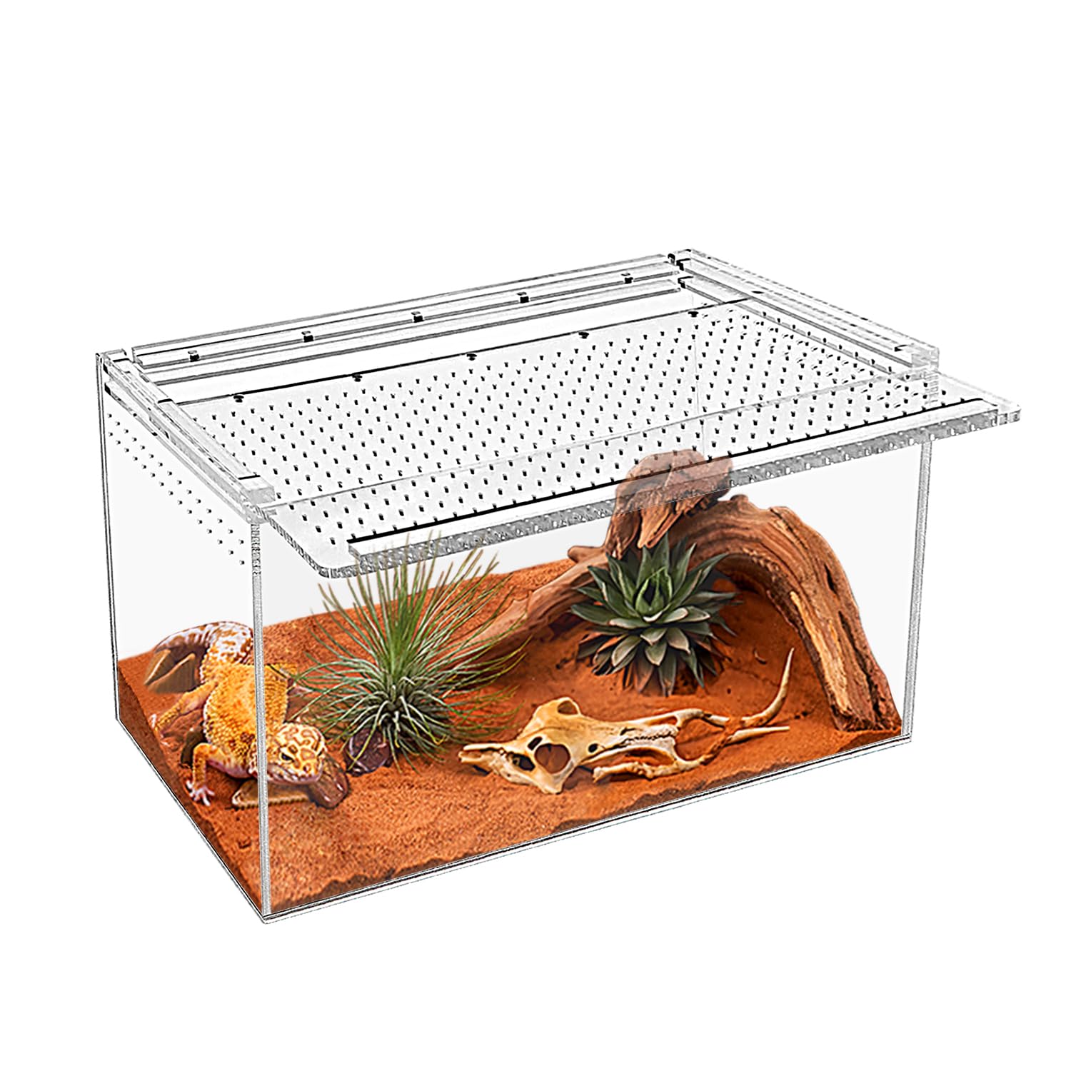 Reptile Terrarium,14"X6.5"X8.5" Reptile Breeding Box, Magnetic Acrylic Enclosure,for Snake, Tarantula,Hermit Crab,Jumping Spider,Iguana,Leopard Gecko,Bearded Dragon, Insect, Mantis