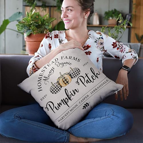 Juego de 4 fundas de almohada de 18 x 18 pulgadas, diseño de calabaza, diseño de granja, para Acción de Gracias, funda de cojín