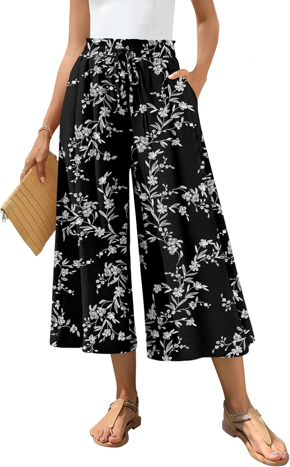 Bestbee Womens Capri Palazzo Pants Dressy Casual Wide Leg Pant Gaucho Capris with Pockets