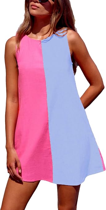 Bozanly Womens Summer Cotton Short Dress Sleeveless Mini Sundress Casual Crew Neck Slim Tank Dresses