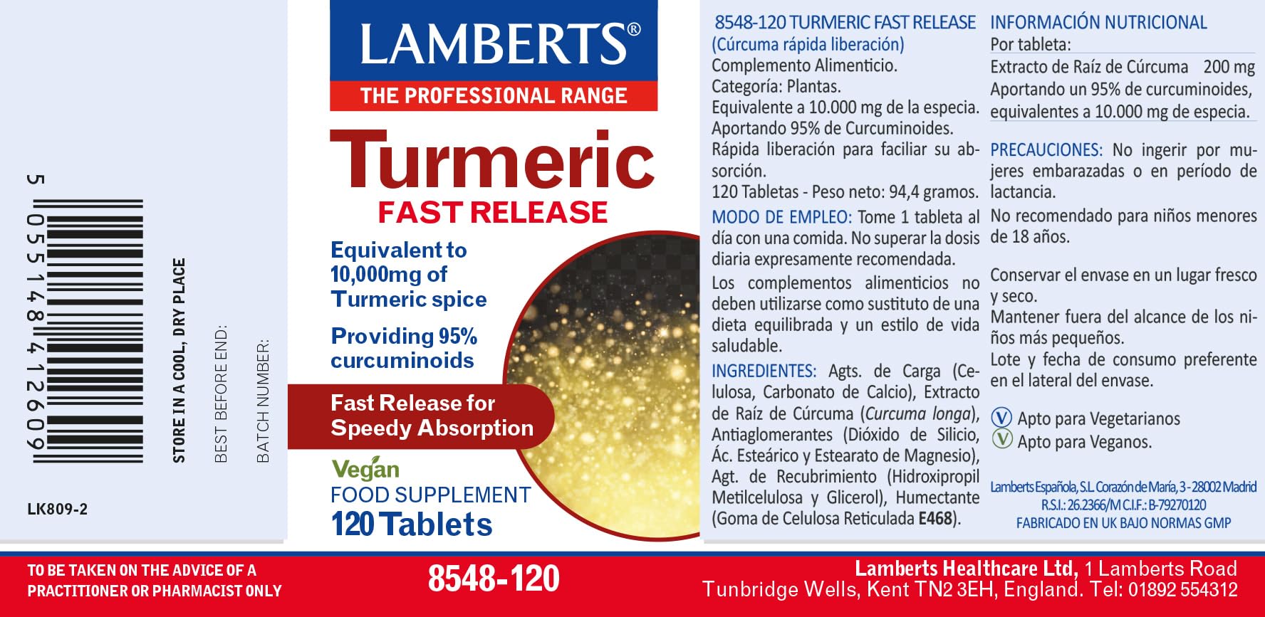 Lamberts Cúrcuma De Liberación Rápida - 120 Tabletas