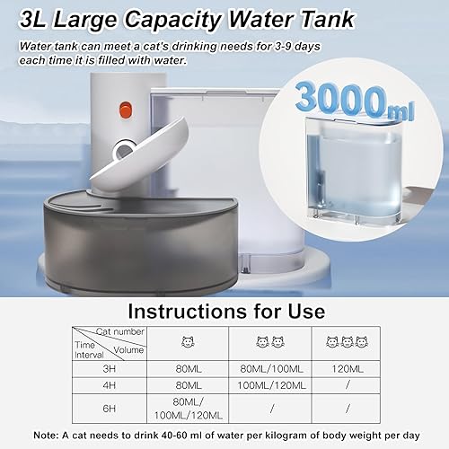 Miniatura 4 de Fuente de agua inteligente para gatos, sin filtro, 101.5 onzas3 L, fuente de agua automática para mascotas, dispensador de agua inalámbrico para