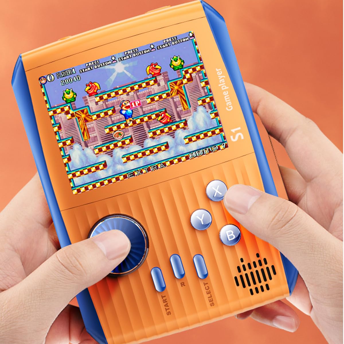 Mini videogiochi portatili retrò, console di gioco portatile con 666 classici FC Games schermo a colori da 3", compleanno per ragazzi, ragazze e adulti (S1-arancione)