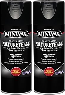 Minwax Fast Drying Polyurethane Spray, Protective Wood Finish, Clear Satin, 11.5 oz. Aerosol Can (Pack of 2)