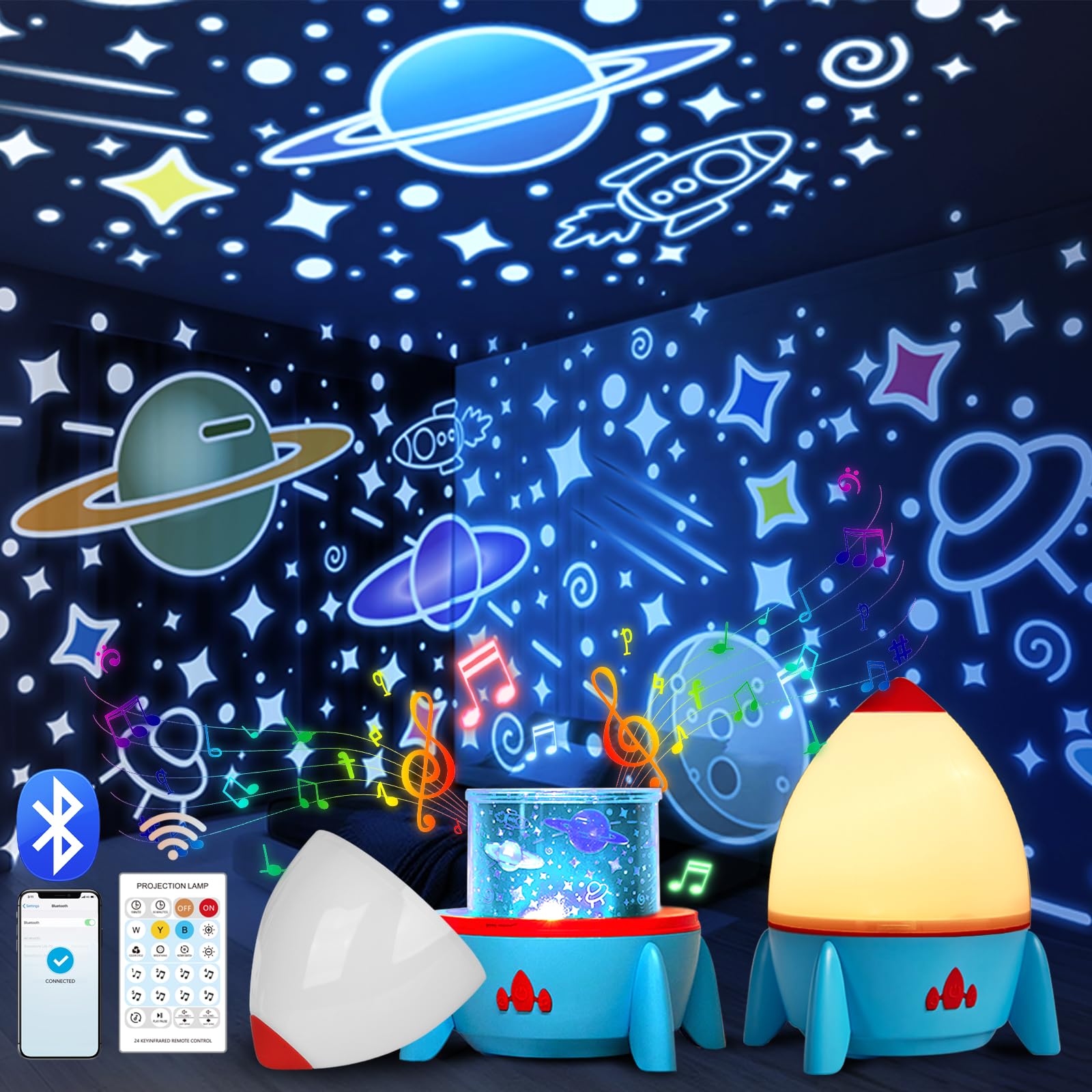 CIOXSOIO Sternenhimmel Projektor Kinder mit 8 Film, Nachtlicht Kinder Nachtlicht Baby, Bluetooth Sternenprojektor Galaxy Projektor, Weihnachtsgeschenke für Junge Mädchen Geschenke, Kinderzimmer Deko