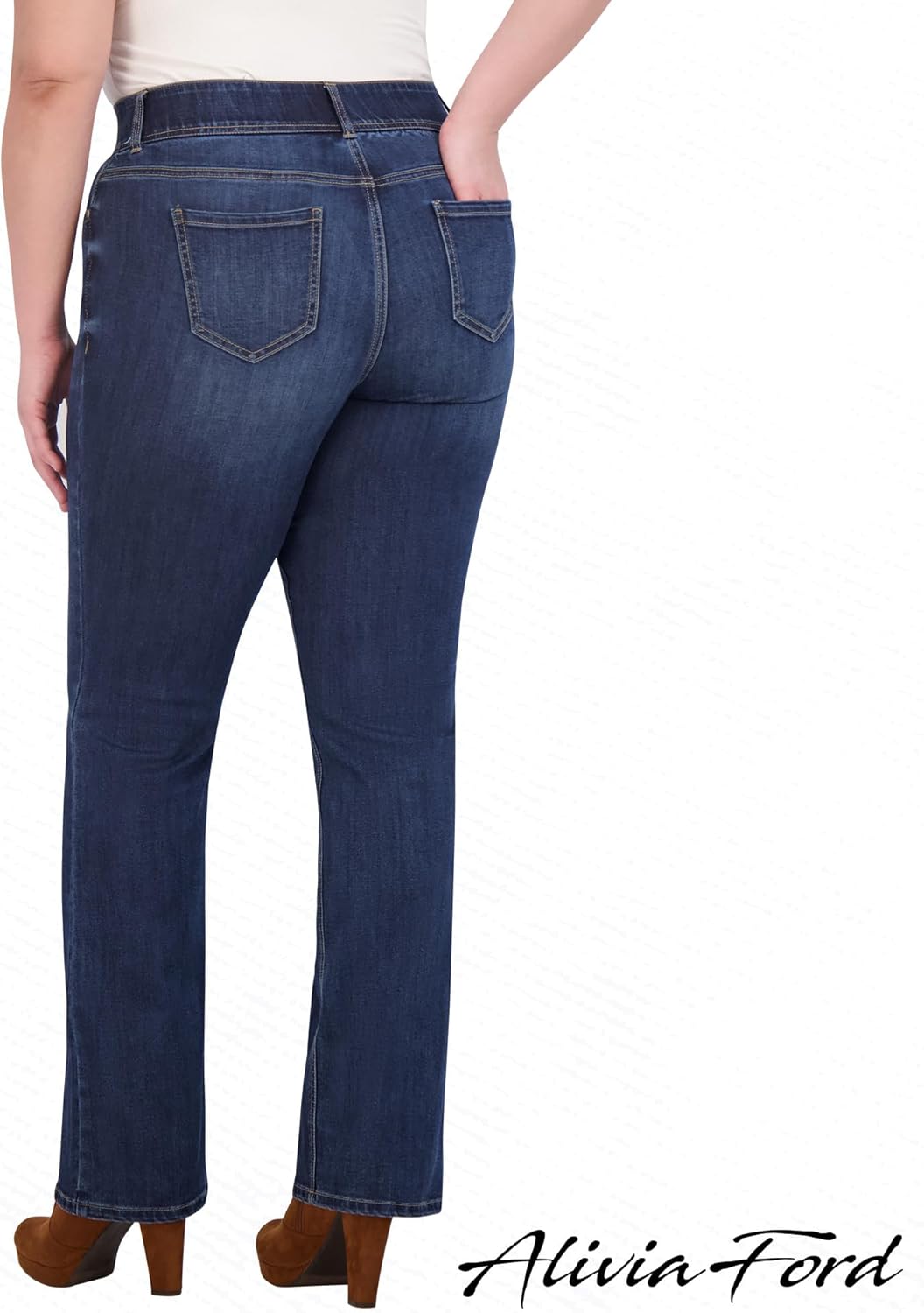 Women's Plus Size Jeans for Women - High Rise Elastic Plus Size Bootcut Jeans for Women - 32" Inseam - Image 3