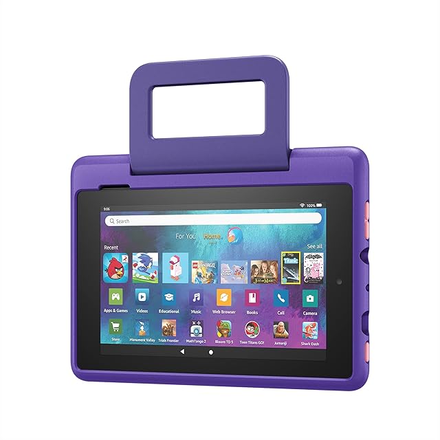 Amazon Kid-Friendly Case for Fire 7 tablet | Only compatible with 9th-generation tablet (2019 release), for ages 6+, Purple Emoji