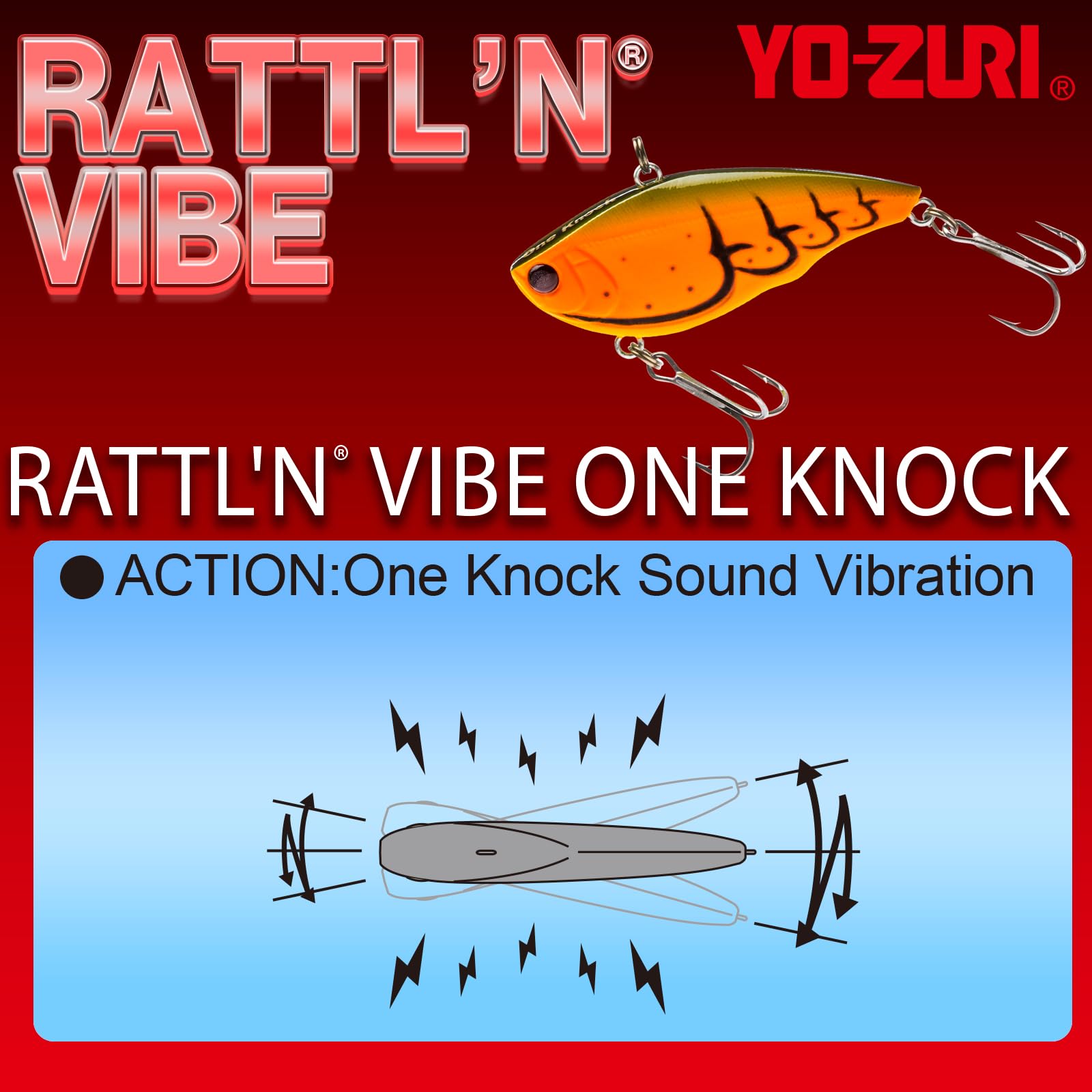 Yo-Zuri RATTL'N VIBE ONE KNOCK, affondante, 65 mm, gamberi arancioni bruciati